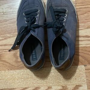 Navy Blue Canvas Sneakers with White Soles